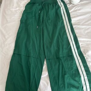 Green Track Pants with White Stripe